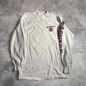 Vintage Harvard University Mock Neck Long Sleeve Shirt Made USA White College T
